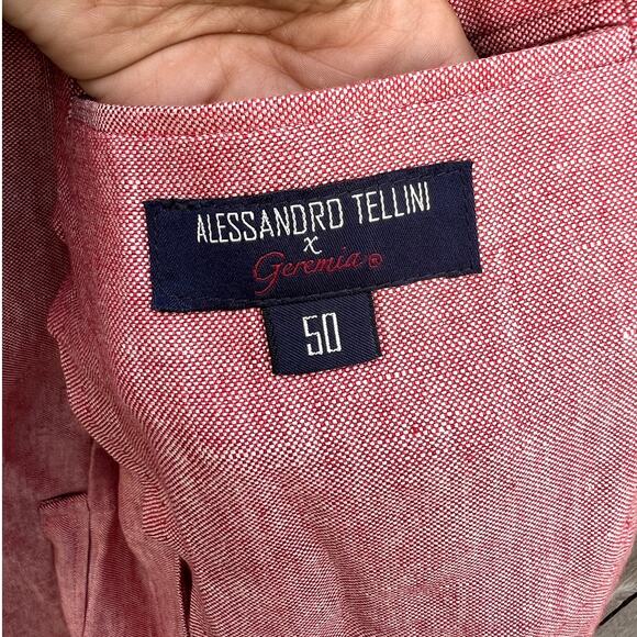Alessandro Tellini x Geremia | Men's Italian Linen Wool Blazer Red Sz US Large - Picture 6 of 9